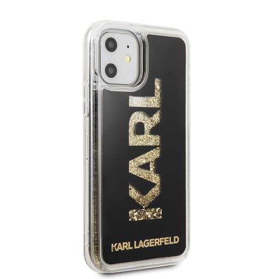 Apple iPhone 11 Kılıf Karl Lagerfeld Sıvılı Simli Logo Dizayn Kapak