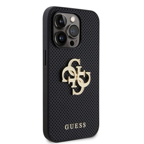 Apple iPhone 15 Pro Kılıf Guess Orjinal Lisanslı Delikli Yazı ve 4G Glitter Büyük Metal Logolu Kapak