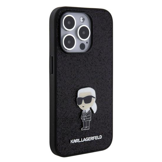 Apple iPhone 15 Pro Max Kılıf Karl Lagerfeld İkonik Fixed Glitter Metal Logo Orjinal Lisanslı Kapak