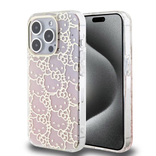 Apple iPhone 15 Pro Kılıf Hello Kitty Orjinal Lisanslı Renk Geçişli Elektroplating Kaplama Kitty Head Desenli Kapak