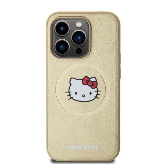 Apple iPhone 15 Pro Kılıf Hello Kitty Orjinal Lisanslı Magsafe Şarj Özellikli Kitty Head Deri Kapak