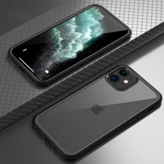 Apple iPhone 11 Kılıf Zore Dor Silikon Temperli Cam Kapak